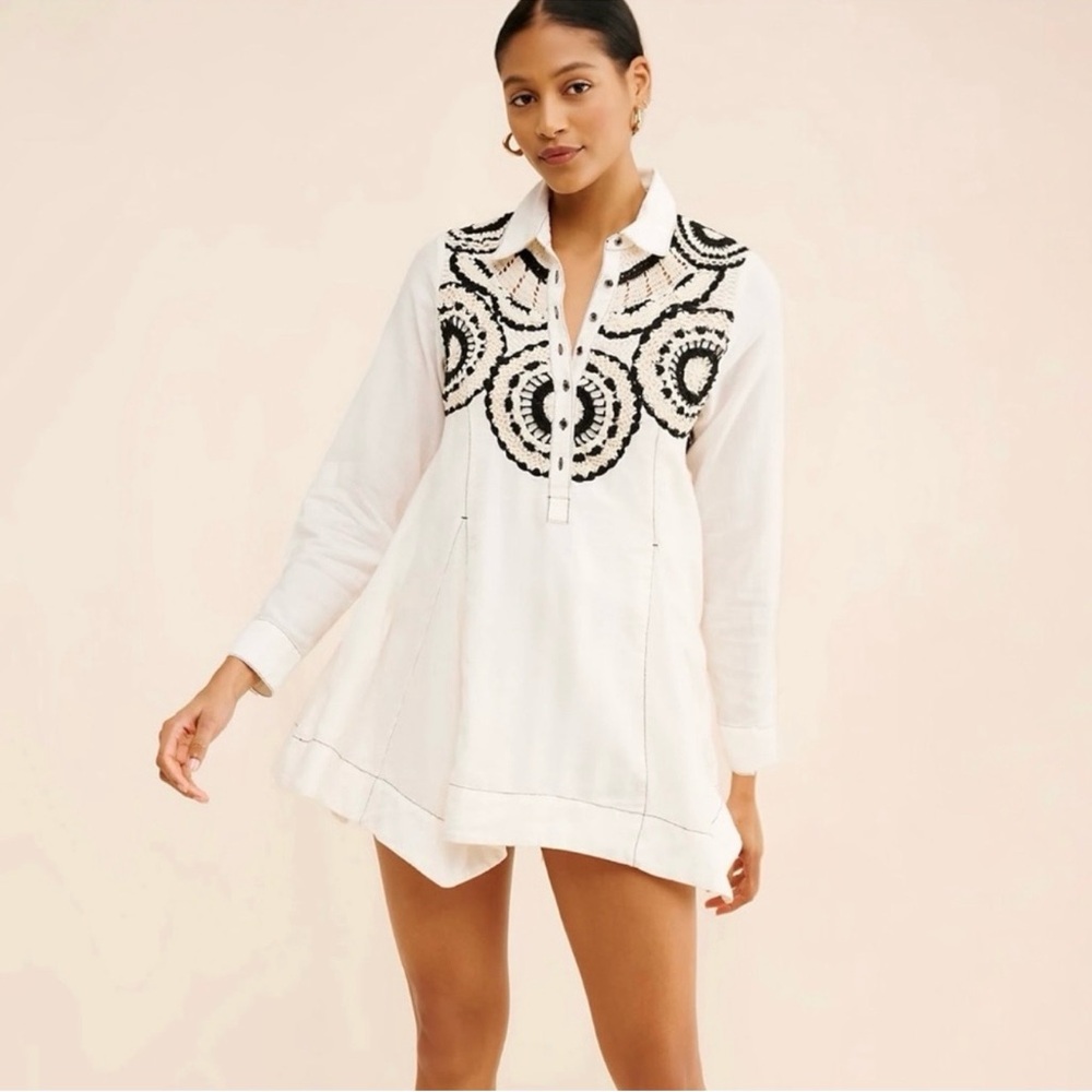 Free people Mirage Crochet Cut Out Mini Cotton Shirt Dress S